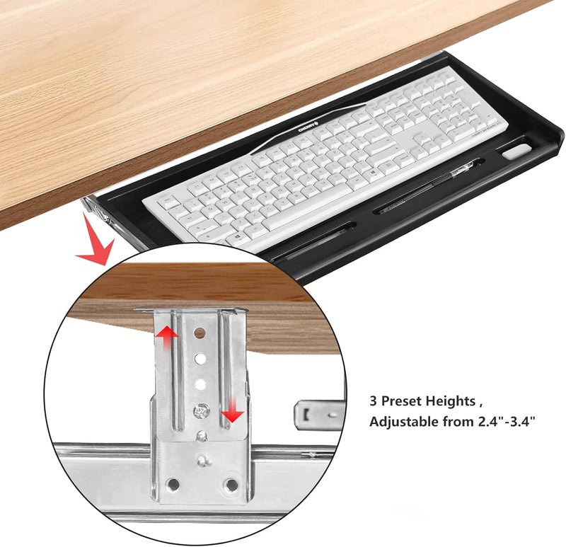 TooCust Under Desk Keyboard Tray, 20" Wx11"D Sturdy Key Board Tray Under Desk Slide with Pen Tray, Desk Extender with Pen Holder,Black - Image 5
